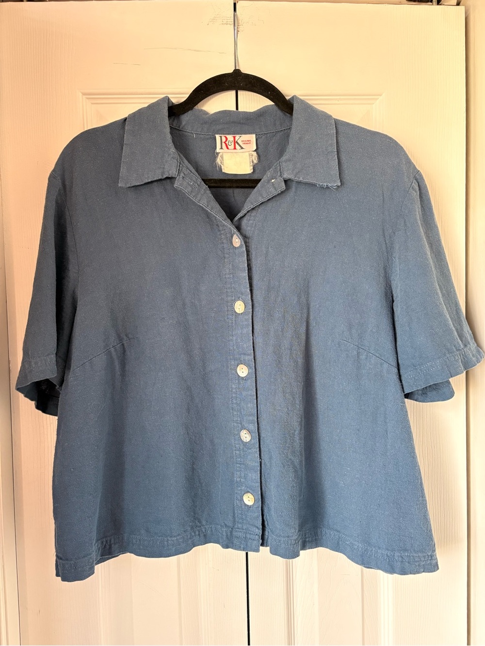 Vintage R&K Blue Linen Short Sleeve Button Down